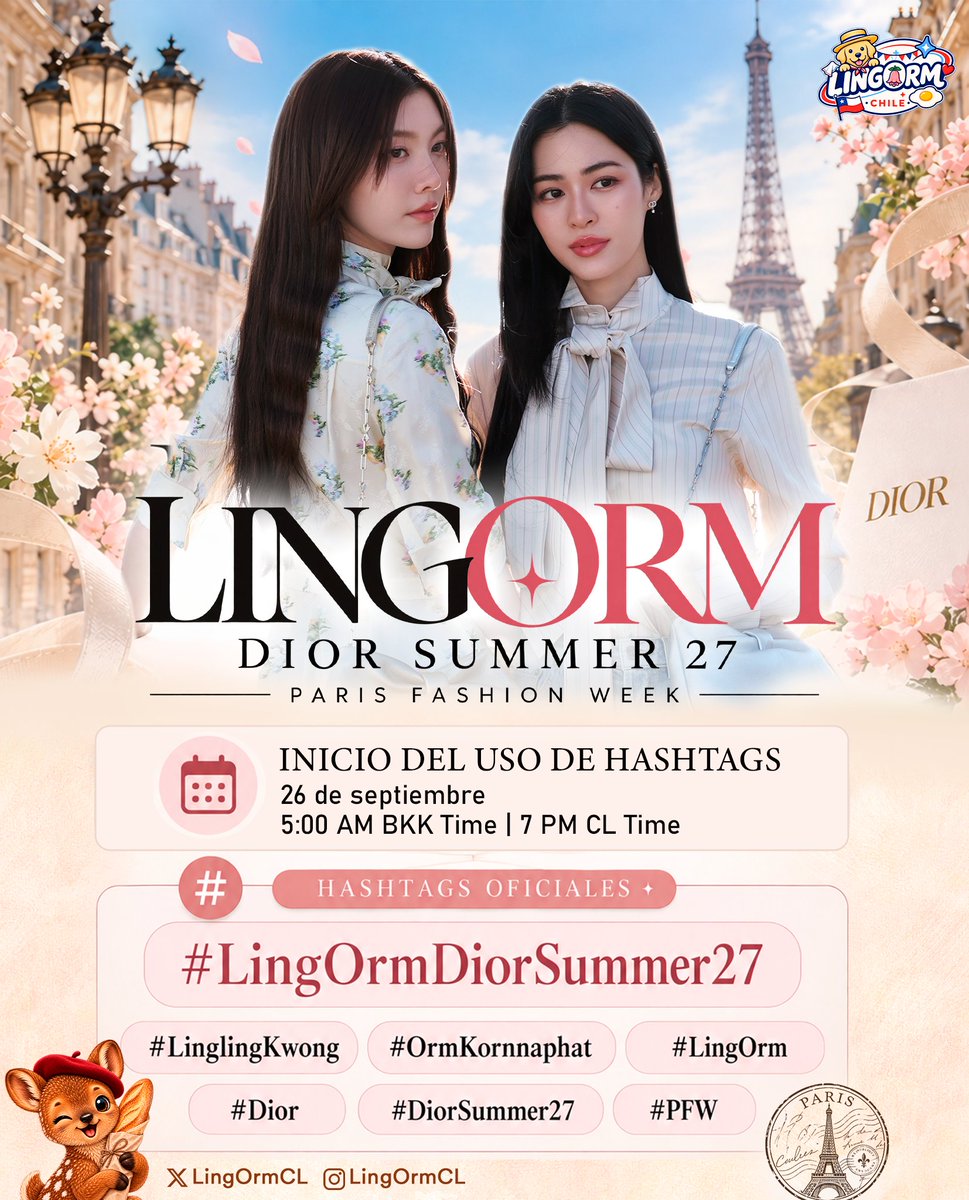 LingormCL's tweet photo. 🌸 LINGORM DIOR SUMMER 27 — PFW 🌸

📌 Inicio del uso de hashtags
🗓️ 26 SEP 2026 — BKK
🗓️ 25 SEP 2026 — LATAM

🌎 Horarios LATAM
⏰ 4:00 PM 🇲🇽🇸🇻🇬🇹🇭🇳🇳🇮🇨🇷
⏰ 5:00 PM 🇵🇪🇨🇴🇪🇨🇵🇦
⏰ 6:00 PM 🇻🇪🇩🇴🇵🇷🇧🇴
⏰ 7:00 PM 🇨🇱🇦🇷🇺🇾🇧🇷

🇹🇭 5:00 AM BKK TIME — 26 SEP https://t.co/1GFSEVrXrS