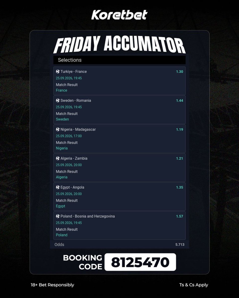 koretbet's tweet photo. Bookie Game is here.
Check out our picks and build your ticket with koretbet.
Visit https://t.co/u1SMW3fb1b
#koretbet #BookieGames https://t.co/z2KxuYdveO
