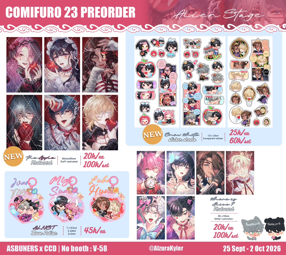 AlzuraKyler's tweet photo. [🔁&amp;❤️are appreciated!]
Henlawwr my #CF23 PickUp &amp; MailOrder are open !!🫨
+ GiveAway (for local only 🇮🇩)

📌ASBUNERS x CCD : V58
🗓️25 Sept - 2 Oct
💝ALNST | Nijisanji(JP only) | HSR | WindBreaker
GOs are welcome! Please DM me first!

🔗PO form + GA rules below !
#comifuro23 https://t.co/OkhvRIrZnC