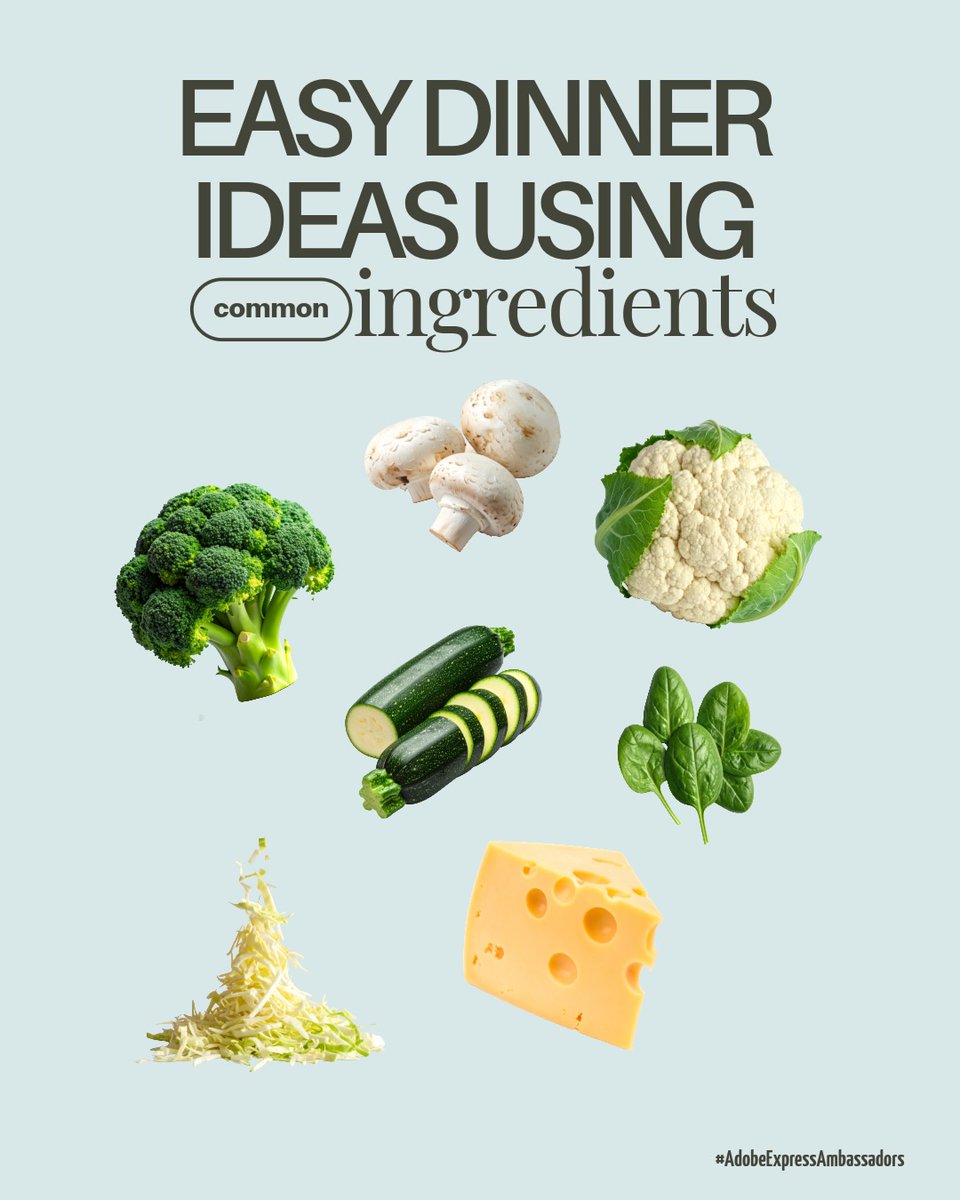 AllegraRipeudx's tweet photo. POV: You learned how to buy back time. Make five easy weeknight meals with repeat ingredients: loaded potatoes, enchiladas, BBQ cauliflower bowls, zucchini boats, and broccoli-cheese paninis. Adobe Express makes planning simple. https://t.co/4Er1HaZ1lE