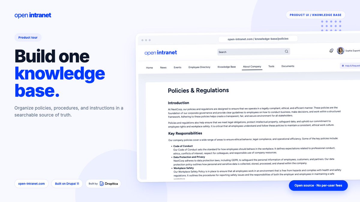 openintranet's tweet photo. People should not need to check five places for the current procedure.

Open Intranet organizes policies and guides in a structured Knowledge Base with categories, search, revision history, and access rules. https://t.co/yMGUP3N8y5
