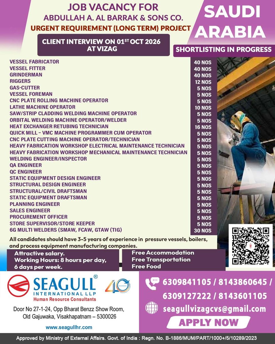 hrd1_seagull's tweet photo. 🚨 SAUDI JOBS! 📍 Apply now
🌍 Build your global career experience
✅ Committed to delivering results
🔹 Multiple openings across various roles
📌 Shortlisting in progress – don’t miss out, apply today!
#ApplyNow #ShortlistingInProgress #GlobalJobs #ImmediateHiring https://t.co/Ao54DBSQMY