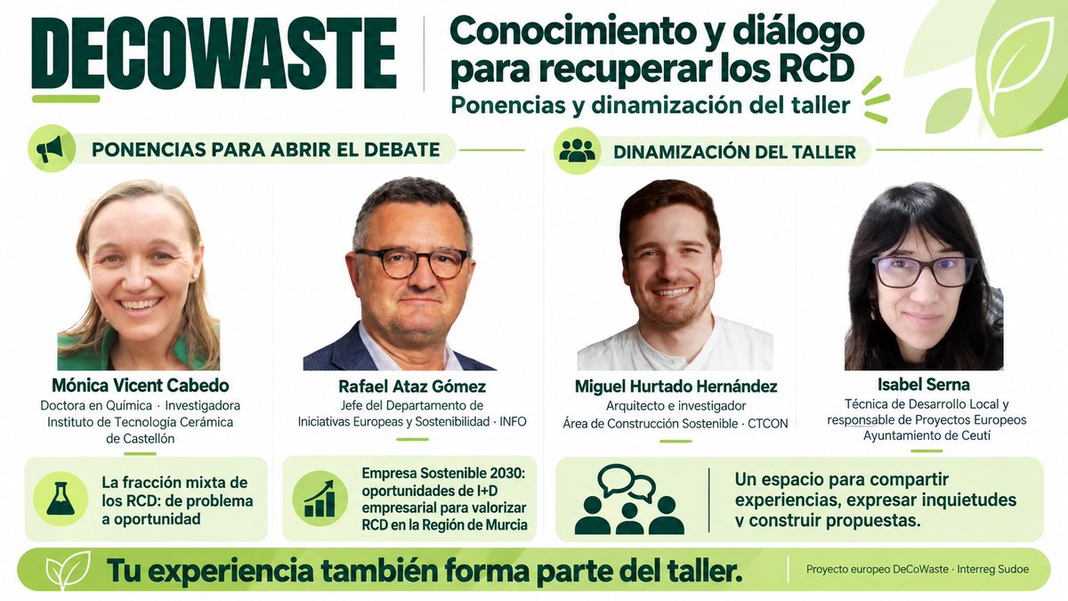 CTCON's tweet photo. ♻️ ¡Tu experiencia cuenta! Inscríbete en el taller #DeCoWaste sobre recuperación de RCD.

1 de octubre · 9:15–13:30 h
Biblioteca Municipal de Ceutí

Inscripción: https://t.co/42q1imLQOv
Información: https://t.co/H7ZMZA0hgD https://t.co/esFru71jJ1