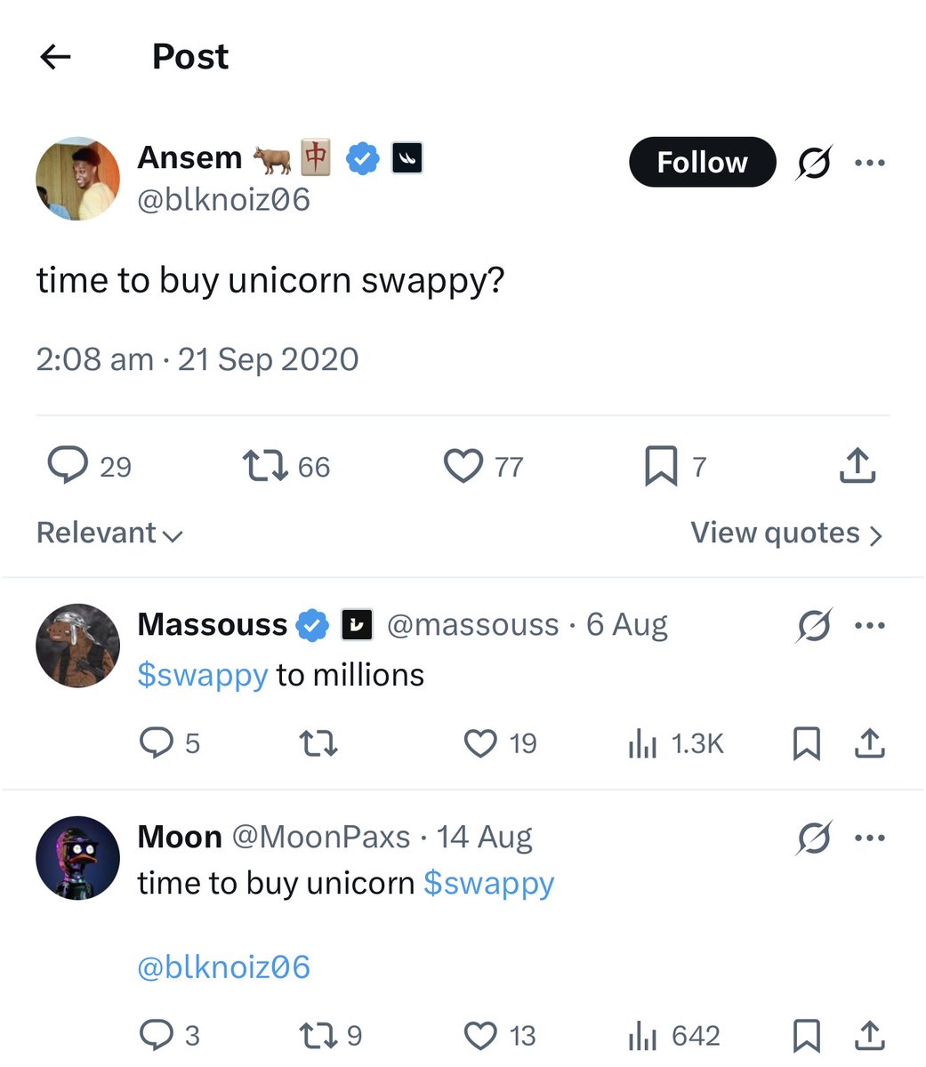 yoshihiro198922's tweet photo. some big $IF and $GOOD wallets are moving into robinhood:0x298348d5b2e45c774e3ee4f1a0924071dfbdc8c7

and the timing is getting interesting

Uniswap posted the pink unicorn on the 20th, after multiple posts/videos with Swappy-looking easter eggs

then you’ve got Ansem’s old “time to buy unicorn Swappy” tweet sitting there from years ago

now robinhood:0x298348d5b2e45c774e3ee4f1a0924071dfbdc8c7 is sitting right in the middle of the #Robinhood meme meta

and tomorrow the Swappy mascot is hitting Yankee Stadium 🦄

CT → Uniswap lore → #Robinhood → real life

kinda hard to ignore this one.
