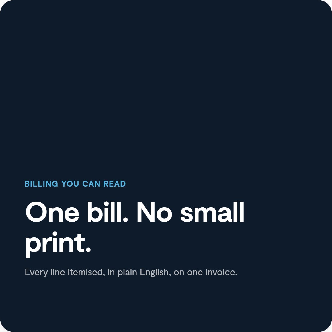 Intellectcomms's tweet photo. You shouldn't need to decode your own phone bill. One invoice, itemised line by line, with no mystery charges and no hunting through small print to work out what changed.

#BillingClarity #NoHiddenCosts #SMEcosts #BusinessTelecoms #IntellectCommunications https://t.co/fWItEL9MqG