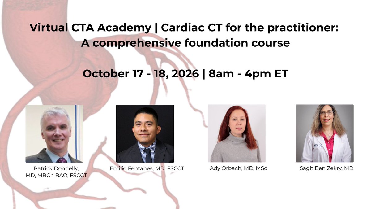 Heart_SCCT's tweet photo. Take your cardiac CT skills to the next level.

The Virtual CTA Academy (Oct 17  - 18) offers two days of focused, interactive education with hands-on workstation case review and real-time guidance from experienced faculty.

https://t.co/mo4XpvIg3C https://t.co/as3zWQ0oMo