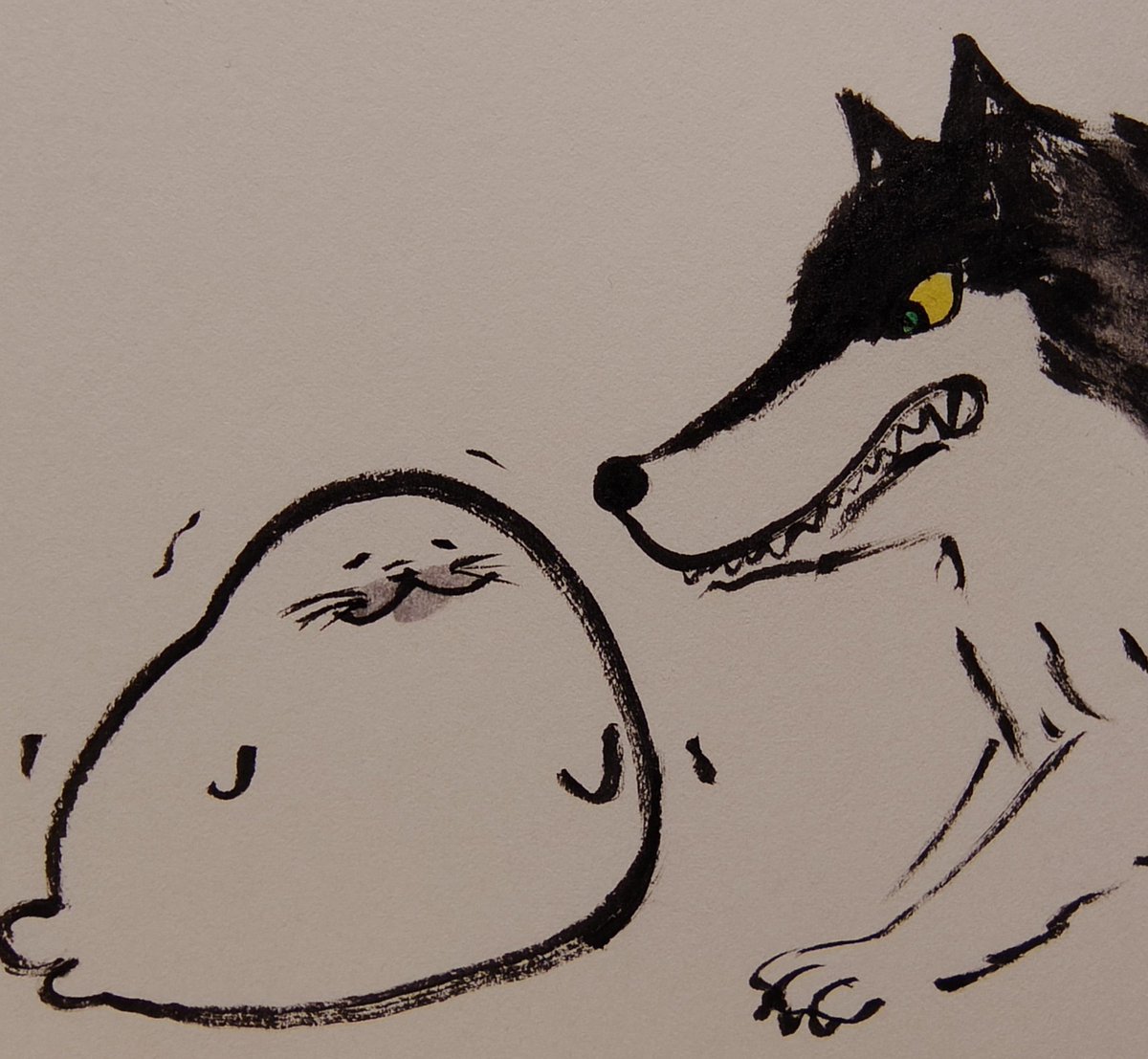 jissunboshi96's tweet photo. オオカミと友達になったアザラシを描きました。 https://t.co/ymwZsHWB2w