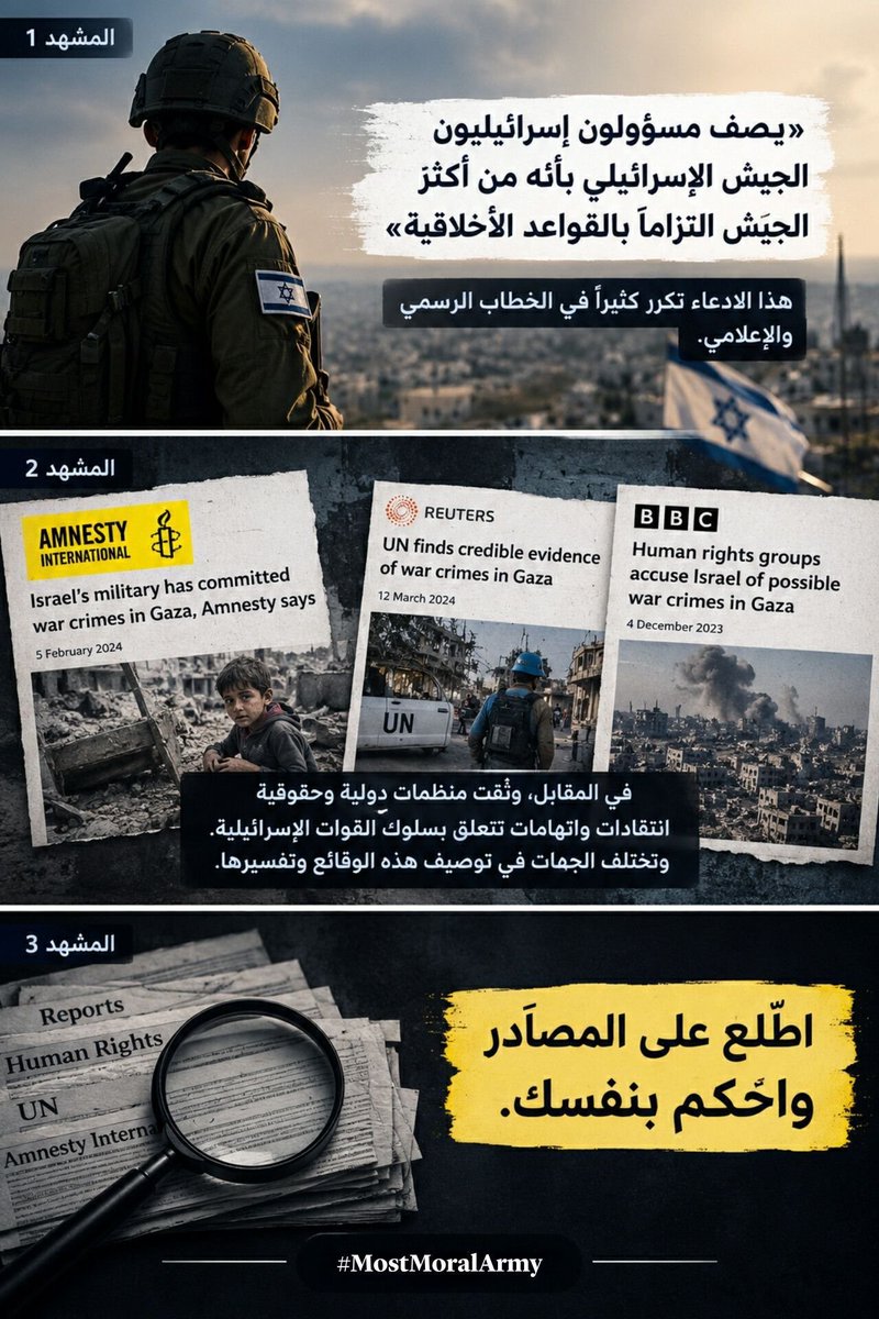 M6212mn's tweet photo. در بررسی ادعای «اخلاقی‌ترین ارتش دنیا»، فقط یک طرف روایت را نبینیم؛ اسناد، گزارش‌ها و پاسخ‌های طرف‌های مختلف را نیز بررسی کنیم.
#MostMoralArmy https://t.co/IMGEUDtX2r