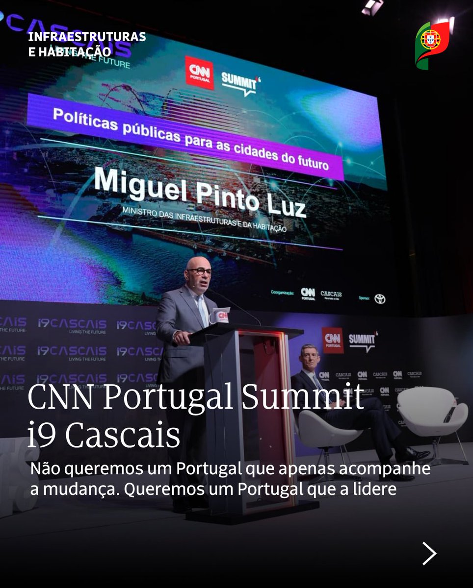 iestruturas_pt's tweet photo. No #CNNPortugalSummit, uma visão clara para o país: investir, inovar e liderar.
+60 mil milhões de euros para modernizar infraestruturas, reforçar a mobilidade e melhorar a qualidade de vida.
#MIH #MinistériodasInfraestruturaseHabitação #Mobilidade #Portugal2030 #Inovação https://t.co/It13WXJoBR