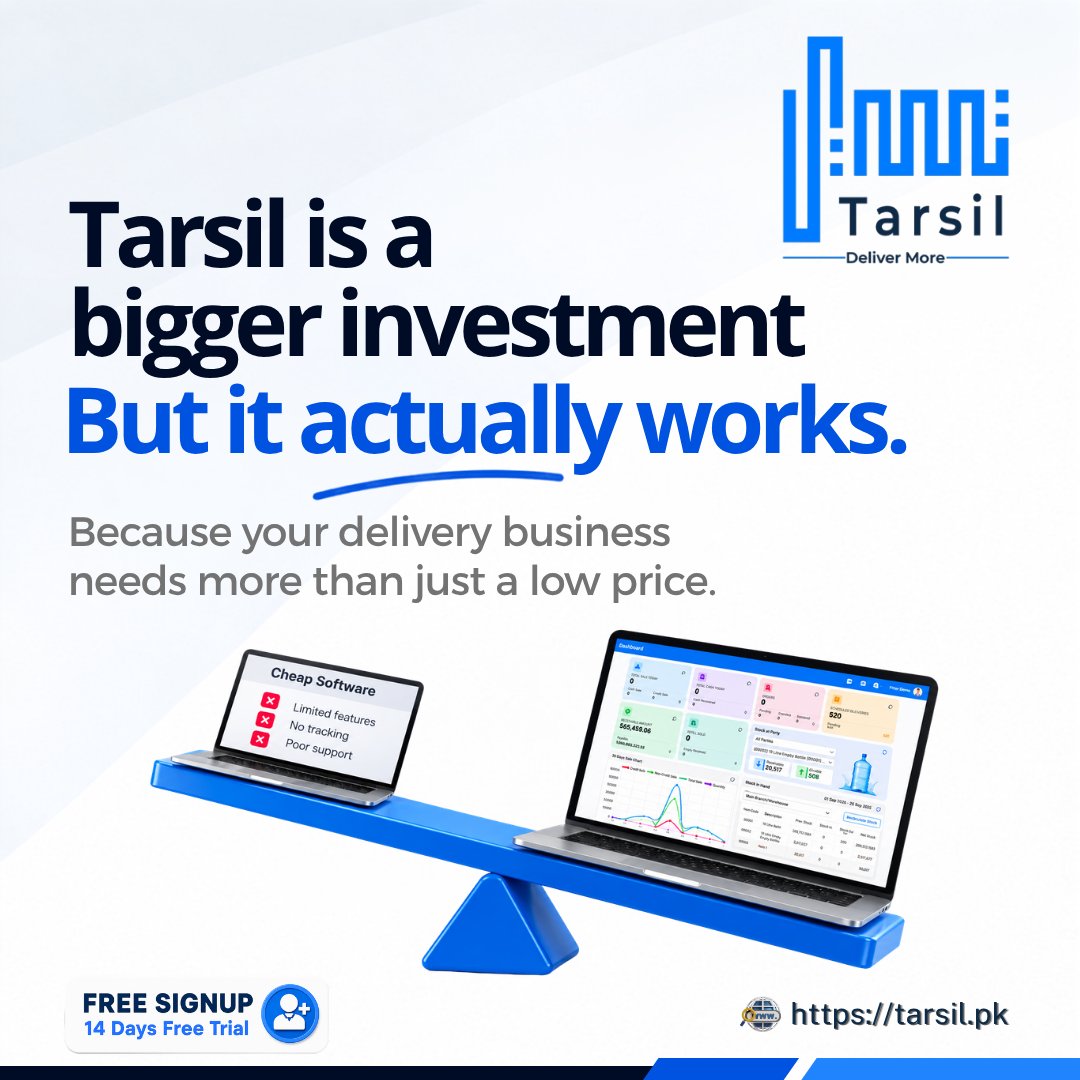 TarsilOfficial's tweet photo. Cheap software can look affordable. But what does it cost your business?
Tarsil is built for delivery businesses that need more than a low subscription fee with connected operations, real-time visibility and reporting.
#Tarsil #DeliveryManagement #DeliveryBusiness https://t.co/iDOMuF4kpb