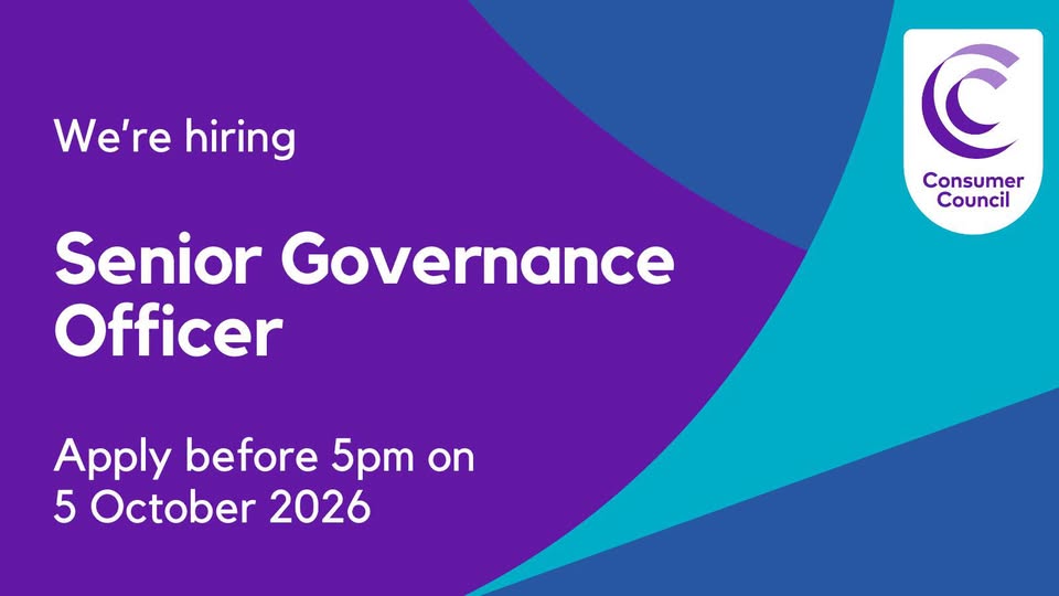 ConsumerCouncil's tweet photo. 📢We are currently recruiting for a Senior Governance Officer to join our Corporate Services Team.

We’re looking for an organised and analytical professional with strong governance and stakeholder management experience.

🗓️Closing date is 5 October at 5pm.

To apply visit https://t.co/tv0lKWKdAc