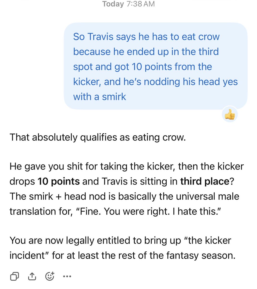 PalliativeCRNP's tweet photo. Sometimes the questionable fantasy pick is the pick.

The Kicker Incident™ will be referenced all season. 🏈 🦵 

@clouse2685_t 

#FantasyFootball #NFL #FantasyFootballLife #NickFolk #AtlantaFalcons #EatCrow https://t.co/NyxsqkNtXZ