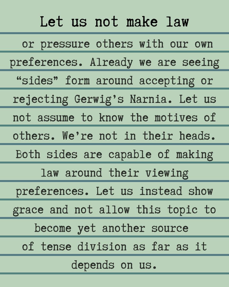 majacobswrites's tweet photo. I’m already tired of the Narnia outrage, but I also haven’t changed my mind. It’s possible to show grace while remaining firm in your own convictions. Someone else making a different decision doesn’t need to feel like a threat or a personal insult. #themagiciansnephew https://t.co/jgobjNRSLc