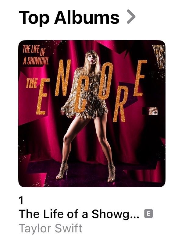 TheSwiftSociety's tweet photo. 🚨| "The Life of a Showgirl: The Encore" has reached #1 on US Apple Music! https://t.co/ytzZ1TVbDy