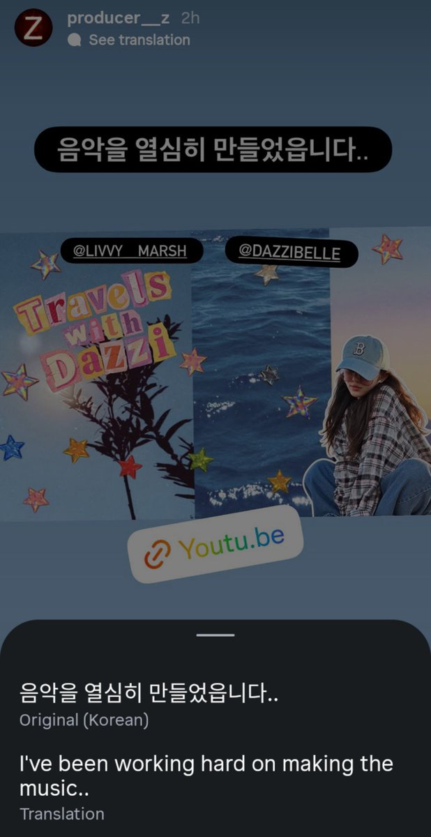 hourlydaniellee's tweet photo. “Producer Z” the person behind the music for Danielle’s recent vlog shared a post about her on their Instagram Stories! 🐬

“I've been working hard on making the music...” https://t.co/qsfck7Cu3A