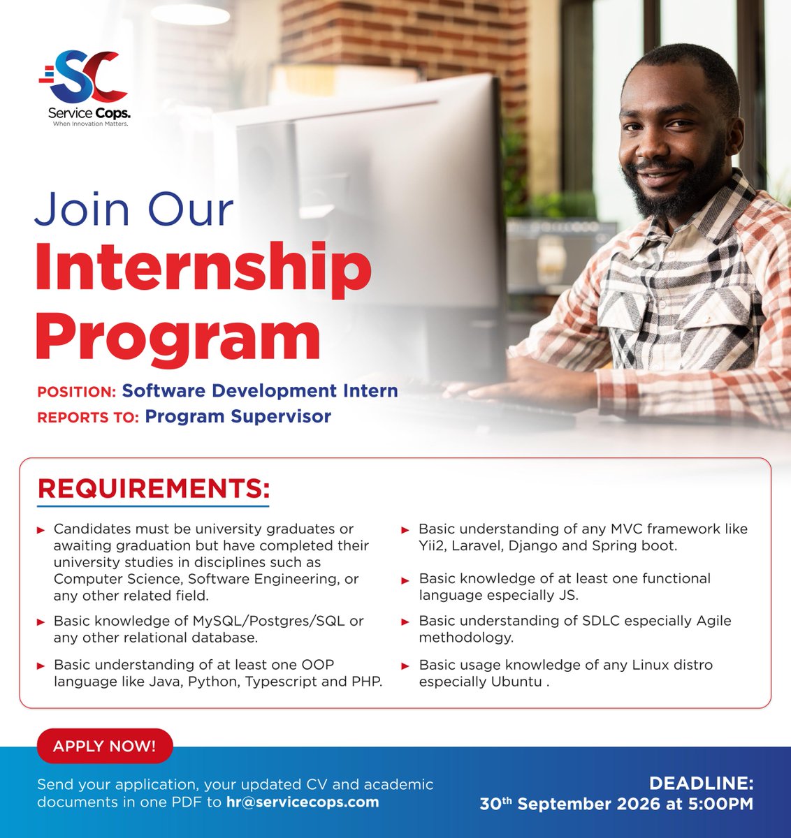 servicecopsug1's tweet photo. Your next opportunity starts here.
Explore our internship program  at Service Cops and apply.

#ServiceCops #Innovation https://t.co/o46xByXO4q