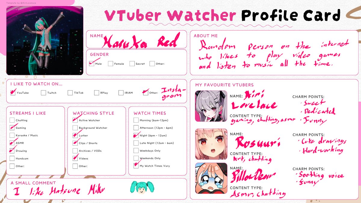 legendharuka's tweet photo. While I was gone for a while, these are my habits and who I watch! You guys should make one too to share out to your friends! https://t.co/SjleA5WaV5