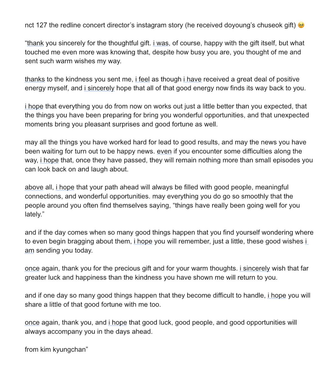 NCTDAOYlNG's tweet photo. doyoung’s ability to make people write essays about him really goes to show how wonderful of a person he is 🥹 https://t.co/7HFUKFdP5Z
