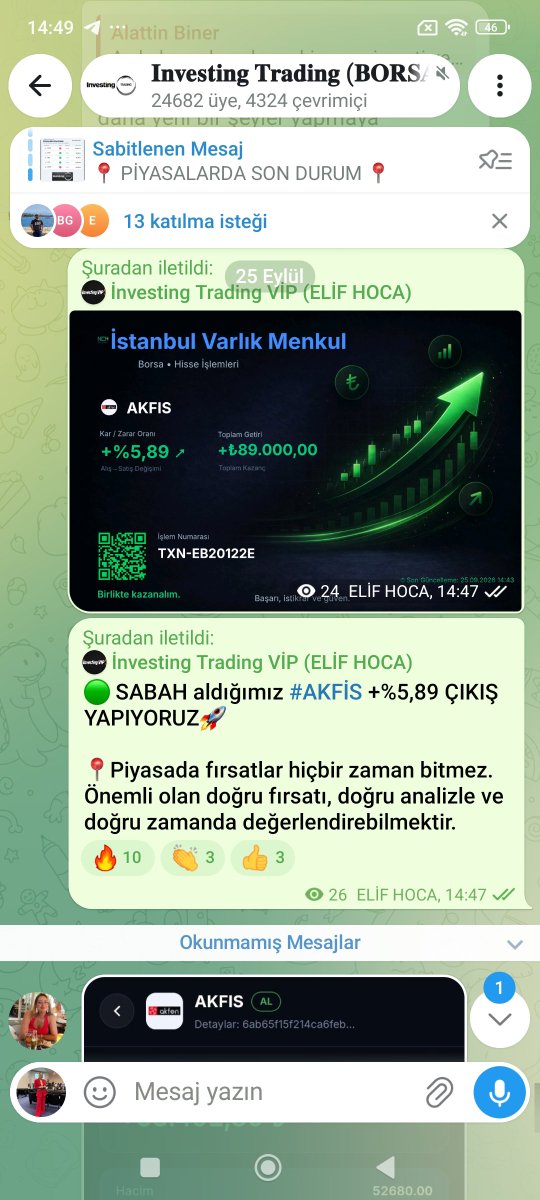 elifhocafinans's tweet photo. 🟢 SABAH aldığımız #AKFİS +%5,89 TAVANDAN ÇIKIŞ YAPTIK 

Doğru fırsat, doğru analiz, doğru zaman ve SONUÇ 👇

Diğer potansiyel tavan hisseler bu grupta paylaşılıyor. 

https://t.co/dJ8bFfyCiz https://t.co/HH5TluYi0q