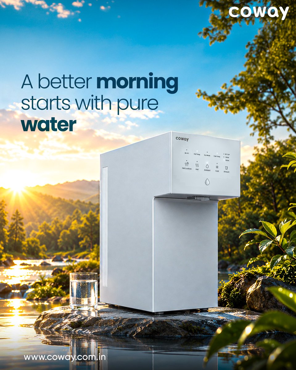 CowayIndia's tweet photo. Elevate your mornings with the purity of precision. 💧
Where refined design meets advanced Korean water technology, every glass becomes a statement of thoughtful living.
#CowayIndia #PureWaterElevatedLiving #KoreanTechnology #PremiumLiving #waterpurification
( Premium water purifiers for offices in Mumbai - Premium water purifiers for in Mumbai - Premium Ice water purifier - Water purifier with ice making technology India - Premium water purifier in Mumbai - Water purifier consultation in Mumbai - Premium Smart Water Purifier in Mumbai - Best Premium water purifiers in Mumbai - Top Premium water purifiers in Mumbai - Standing water purifier for office - Standing water purifier for Cafe )