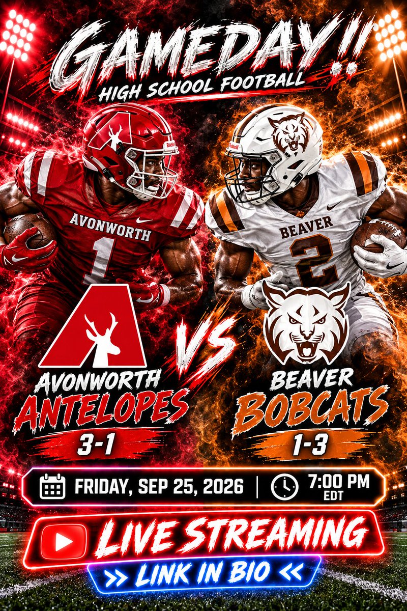 TribHSSNlive's tweet photo. 🏈IT’S GAMEDAY!!
🆚: Avonworth vs Beaver
🔴📺Live On The👉: https://t.co/cKGZpp1HTg
🔴📺Live On The👉: https://t.co/EcOha9UTjw
📅: Friday,  25 
🕖: 7:00pm
@AvonworthFB @Avonworthschool @AvonworthA @BeaverBobcats @BASD_Athletics @mpozzie66 @drossman @Dveli_34 @carrievelisaris https://t.co/FGZREJQ0R3