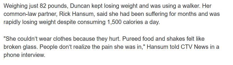 VCElephants's tweet photo. @LifeNewsHQ Tell the whole truth. She had been in pain for 18 months and lost a huge amount of weight. She had received treatment for her mental health/depression but would not take any of the medication. Ultimately this was her choice to make, not her daughters. https://t.co/t2yFvPnuFk