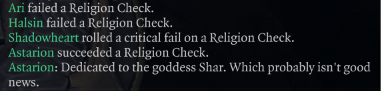 SETTISFACTORY's tweet photo. hey shadowheart can you tell me why astarion succeeded a religion check in a sharran temple while you rolled a critical fail. https://t.co/qL5xs6yTtP