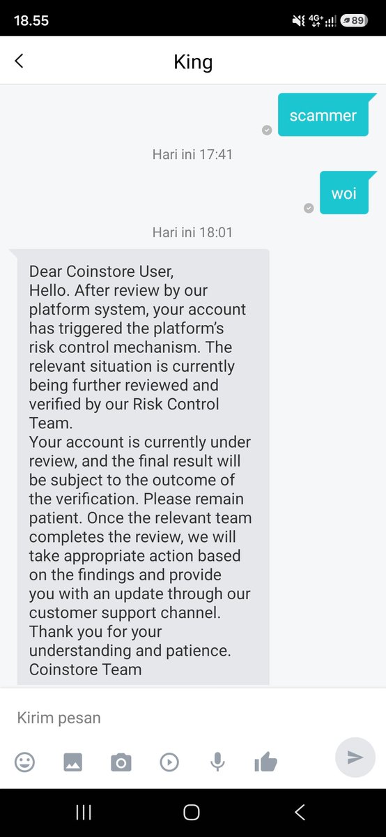 xcersee's tweet photo. @CoinstoreExc Scammer anjing, selalu kasih balasan template https://t.co/0UjV8jr9jB