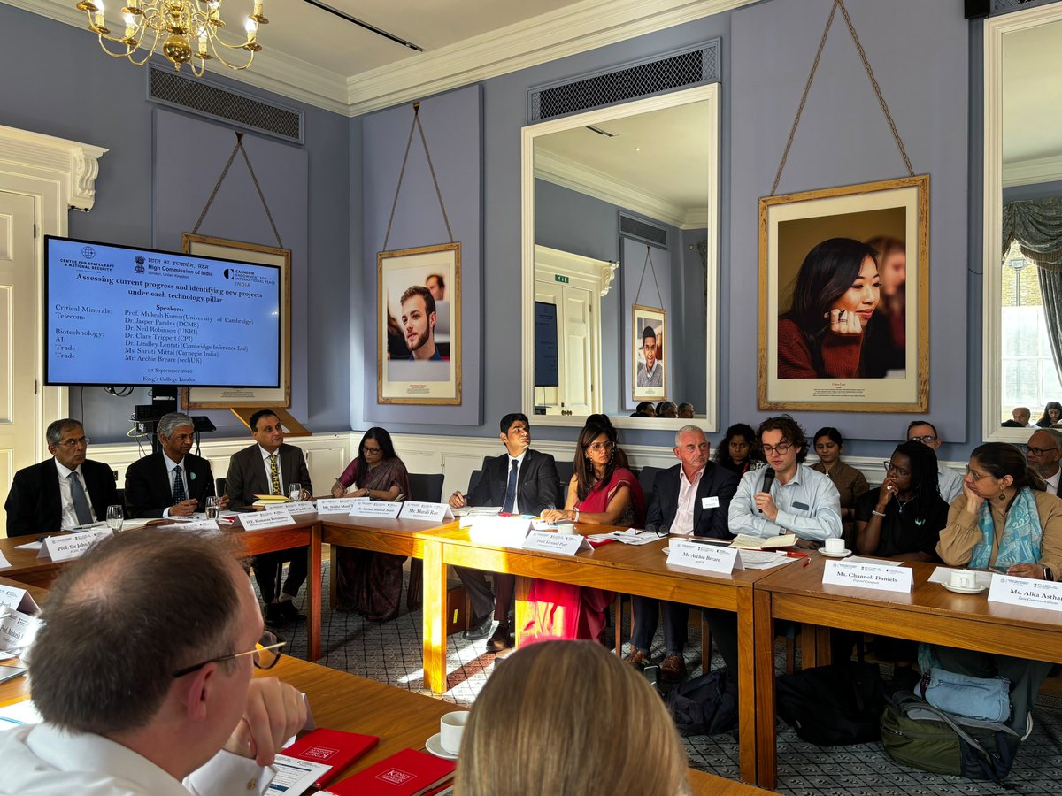 CarnegieIndia's tweet photo. In collaboration with @KingsCollegeLon and @HCI_London, Carnegie India hosted a closed-door discussion on “Bridging Technology, Security and Trade: Next Steps for India-U.K. Technology Security Initiative.”

Moderated by @KonarkBhandari, the discussion featured opening remarks by @AmbKapoor, Deputy National Security Adviser, GoI, H.E. Kumaran Periasamy, High Commissioner of India to the U.K., and Prof. Sir John Edmunds, Chief Scientific Adviser, @FCDOGovUK, along with senior government officials, industry representatives, academics, and experts from both countries.

The discussion reviewed progress on the India-U.K. Technology Security Initiative (TSI), explored new projects across key pillars, and assessed how the India-U.K. CETA can support this technology partnership. 
@shrutimittalci
