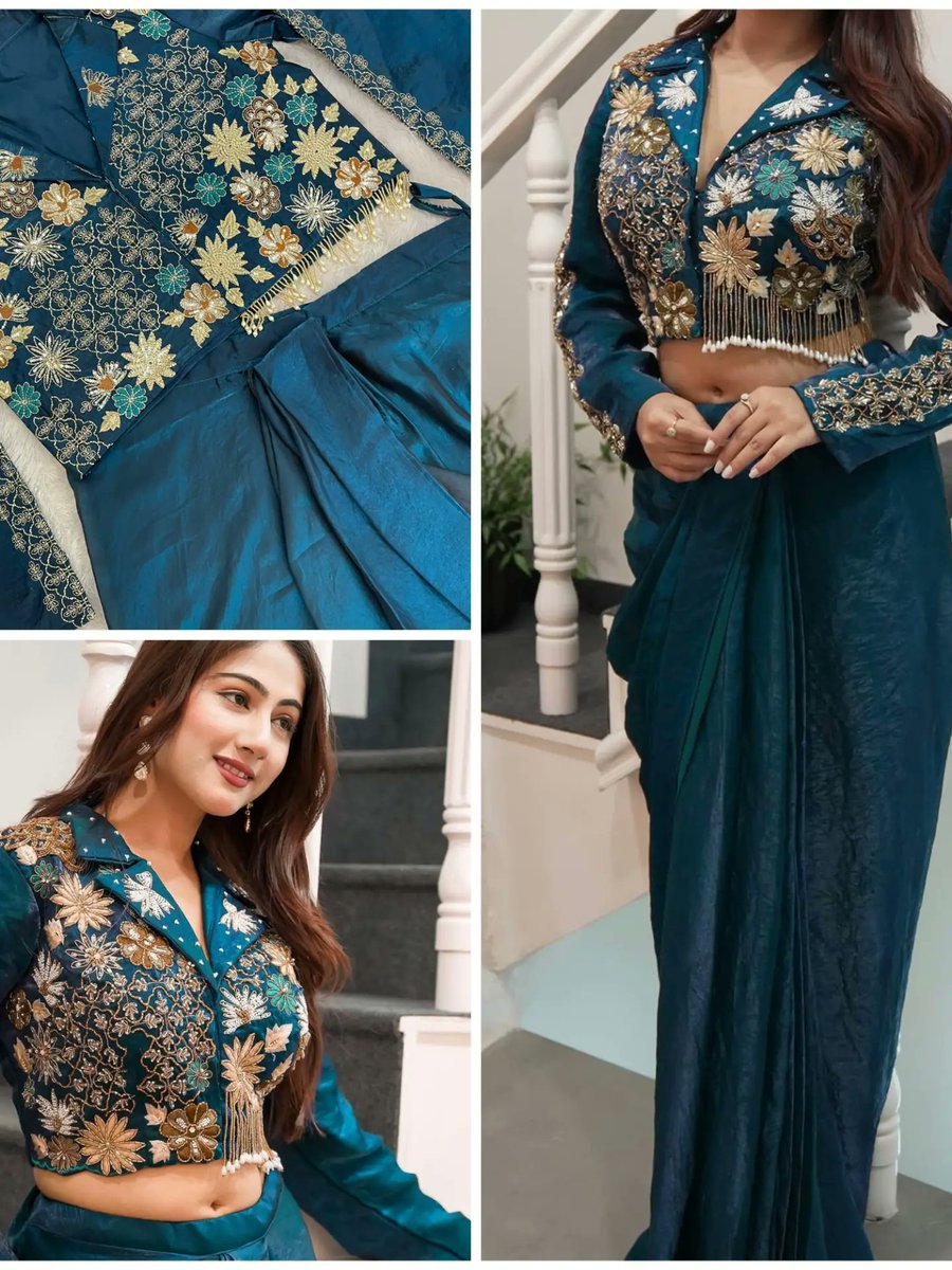 LeanCoffenpkt's tweet photo. Get festive-ready in our western two-piece set with semi-bead embroidery. Includes a fully stitched adjustable blouse (M–XXXL) and comfort-fit dhoti. Ready to wear. Price: ₹1, 399. https://t.co/jIuCmLFx5d