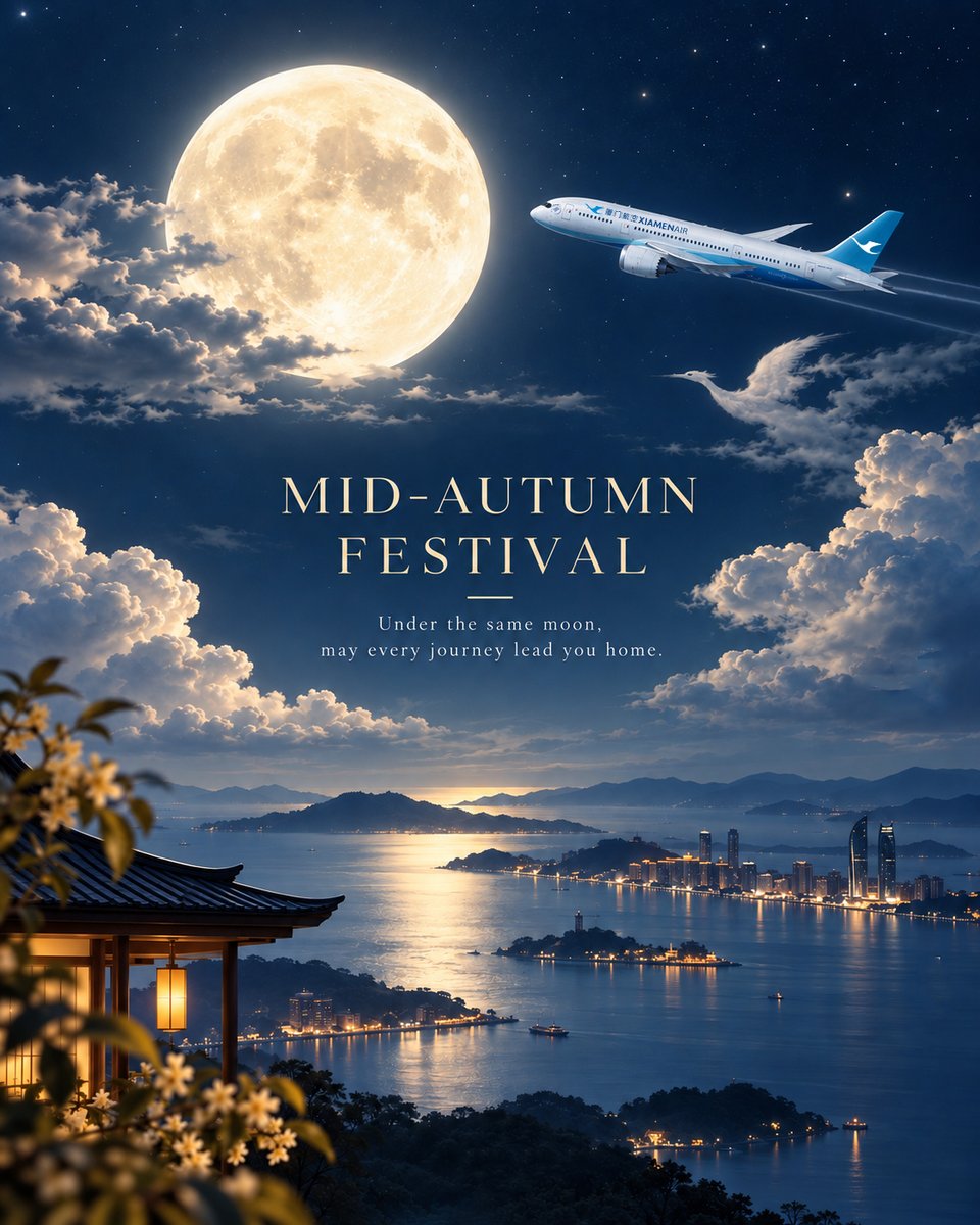 XiamenAirlines's tweet photo. Home is the sweetest destination. 🏠🌕
No matter how far you travel, there is always a place waiting for you. ✨ This Mid-Autumn Festival, fly home and make the reunion complete. ✈️❤️
#MidAutumnFestival #XiamenAirlines #HomeIsWhereTheHeartIs #FlyHome #FamilyReunion https://t.co/DNEj2XsM0w