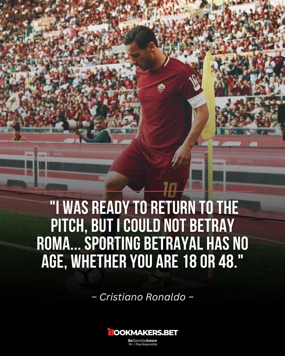 bookmbet's tweet photo. ULTIMATE LOYALTY FROM IL CAPITANO! 🐺💛🔴🇮🇹
In his new book ‘Oltre’, AS Roma legend Francesco Totti revealed that Serie A clubs Genoa and Como actually tried to sign him at 48 years old! 🤯⚽

The Italian icon revealed he took the offers seriously and started pushing his body to the limit:

🗣️ "Genoa & Como wanted me when I was 48. I started training again like a pro and my body was responding well... I was slower, but your foot does not grow old."

Despite being physically ready to step back onto the pitch, Totti turned down the return for one simple reason:

🗣️ "I was ready to return to the pitch, but I could not betray Roma... Sporting betrayal has no age, whether you are 18 or 48."

Spent his entire 24-year career at one club and refused to wear another Italian jersey even at 48 years old! True football heritage. 👑🏟️

Slide right to read all his statements! 👉📱

👇 Is Francesco Totti the most loyal player in football history? Drop a 👑 in the comments!