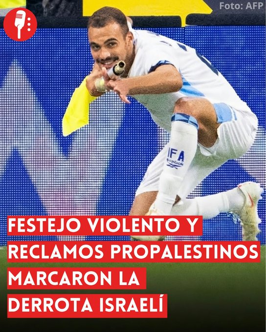 YosoyPedrero's tweet photo. ⭕ OJO | FESTEJO VIOLENTO Y RECLAMOS PROPALESTINOS MARCARON LA DERROTA ISRAELÍ  Israel cayó 3-1 ante Austria en un partido marcado por protestas propalestinas y la expulsión de Abu Farchi tras simular un disparo en su festejo de gol. https://t.co/5T1KkaMu2N https://t.co/LDjCXxwJfV
