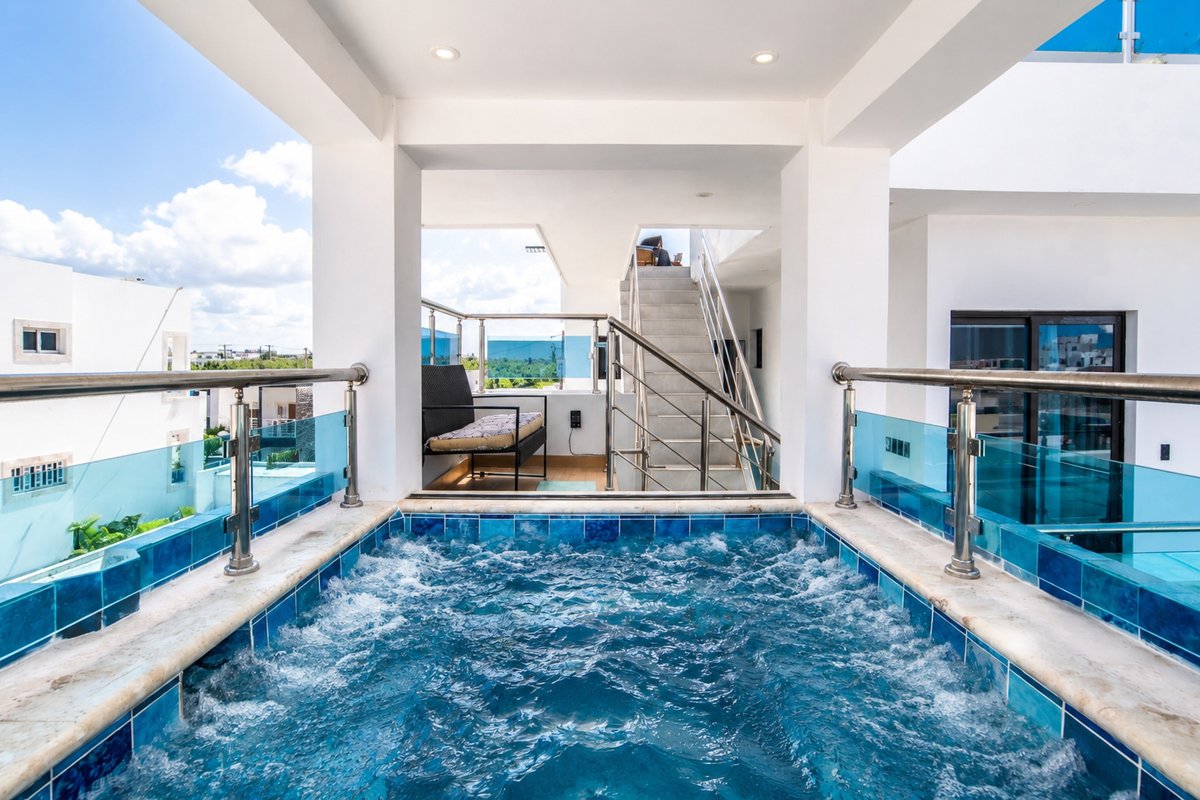 folashosting's tweet photo. Your private rooftop oasis awaits in La Romana, Dominican Republic. 🌊 Relax in the pool at Estrella Marina 402, just minutes from the beach. Perfect for groups. Book on Airbnb! #DominicanRepublic #LaRomana #LuxuryTravel https://t.co/qBVcYL4uPD