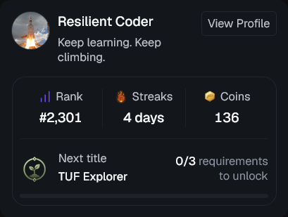 ResilientCoder's tweet photo. I am again addicted to solving DSA after the major TUF update 💙

Really love the gamification of coin/streaks. 

Thanks to @takeUforward_ , I am back in the game after a long time🔥 https://t.co/ZZ5DVDn0g5