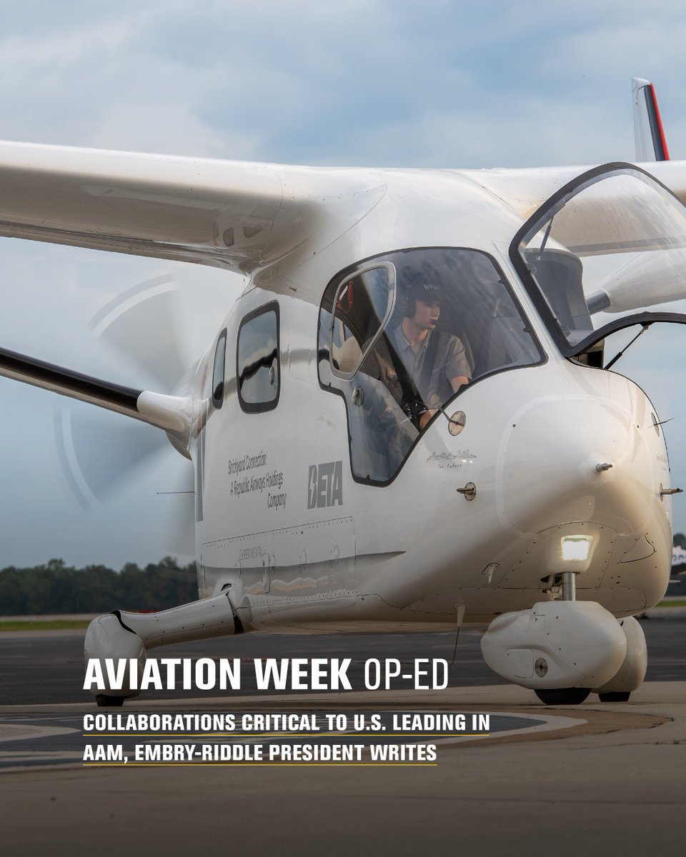 EmbryRiddle's tweet photo. The future of advanced air mobility depends on strategic collaboration to safely launch and integrate new aircraft into the nation’s airspace.

Read how Embry-Riddle President P. Barry Butler, Ph.D., envisions the next era of flight: https://t.co/fLDfiWpjGd

#GoERAU https://t.co/5k2pqLKmjF