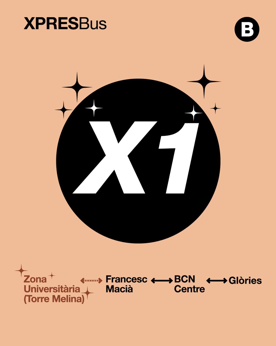 TMBinfo's tweet photo. 🚌 L’X1 de #busbcn ja connecta la Diagonal amb ↔️ Francesc Macià, BCN Centre i Glòries.
Una nova connexió per moure’t millor per Barcelona. ⭐
#XPRESBus
✅ Descobreix-la!
ℹ️➡️ https://t.co/UK1pRw0Crg https://t.co/2JHtiIQg49