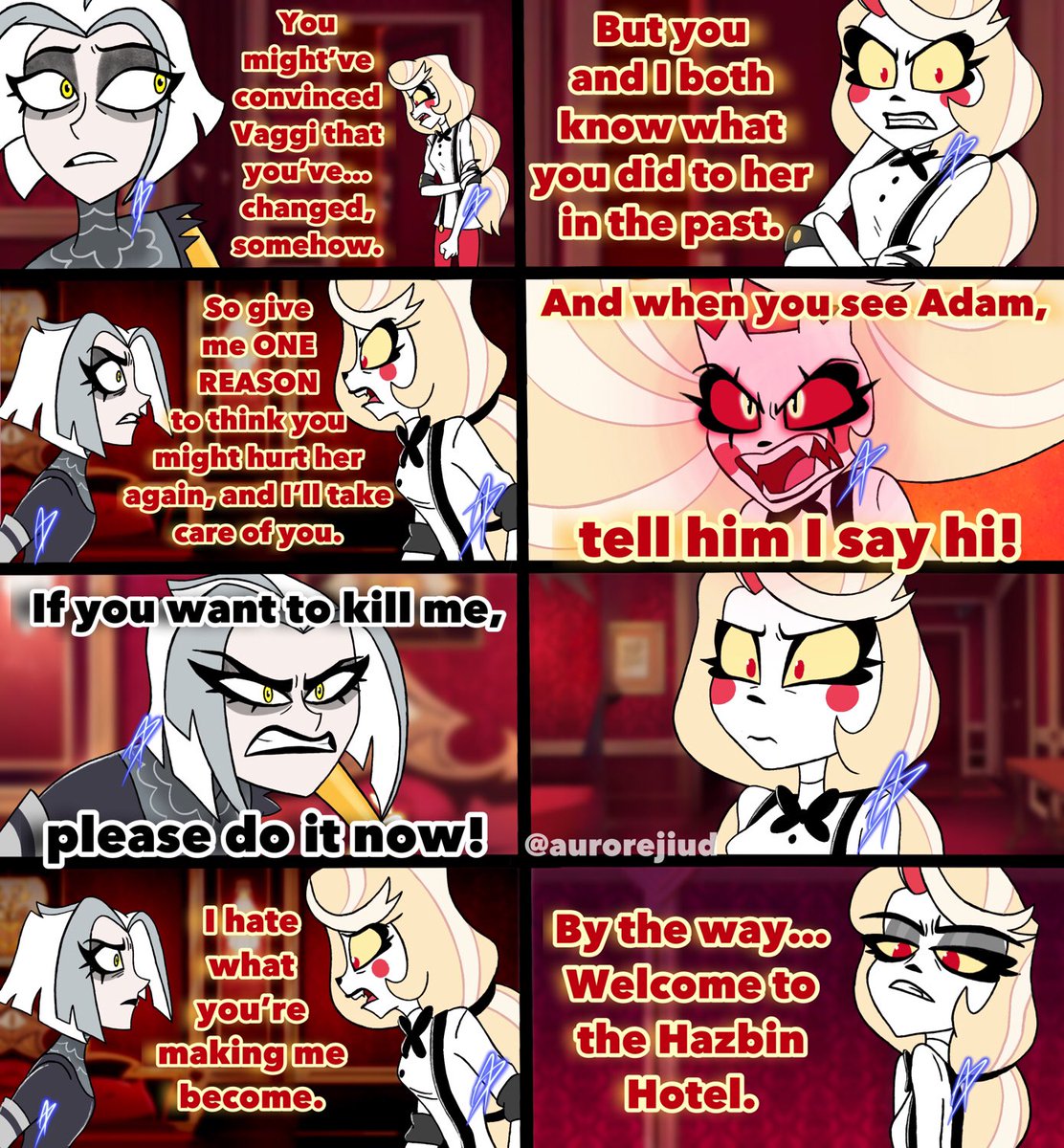 aurorejiud's tweet photo. New Fallen Lute mini comics:

Would be interesting if Lute challenges Charlie’s faith in Redemption. Not even the Vees were able to shake it. But Lute hurt the person she loves the most🥺💔

While Vaggi would be the one wanting to help Fallen Lute (role reversal) #HazbinHotel https://t.co/5LeoqfO7FO