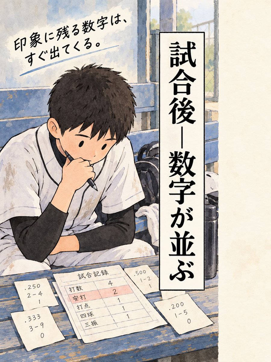 yakyulog_ja's tweet photo. 試合後、数字を全部見ようとすると次の話がぼやけがち。まずは自分が見たい数字を一つ選ぶ。App Storeで「野球ログ」を検索できます。最初に見たい数字は何ですか？

#少年野球 #試合記録 #振り返り https://t.co/ErmNcr4Uj8