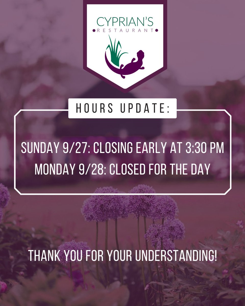 GolfKeyes's tweet photo. Restaurant Hours Update!
Please note our adjusted hours this weekend:

Sunday 9/27: Closing early at 3:30 PM
Monday 9/28: Closed for the day

Thank you for your understanding. https://t.co/z6wZ9AGpnl