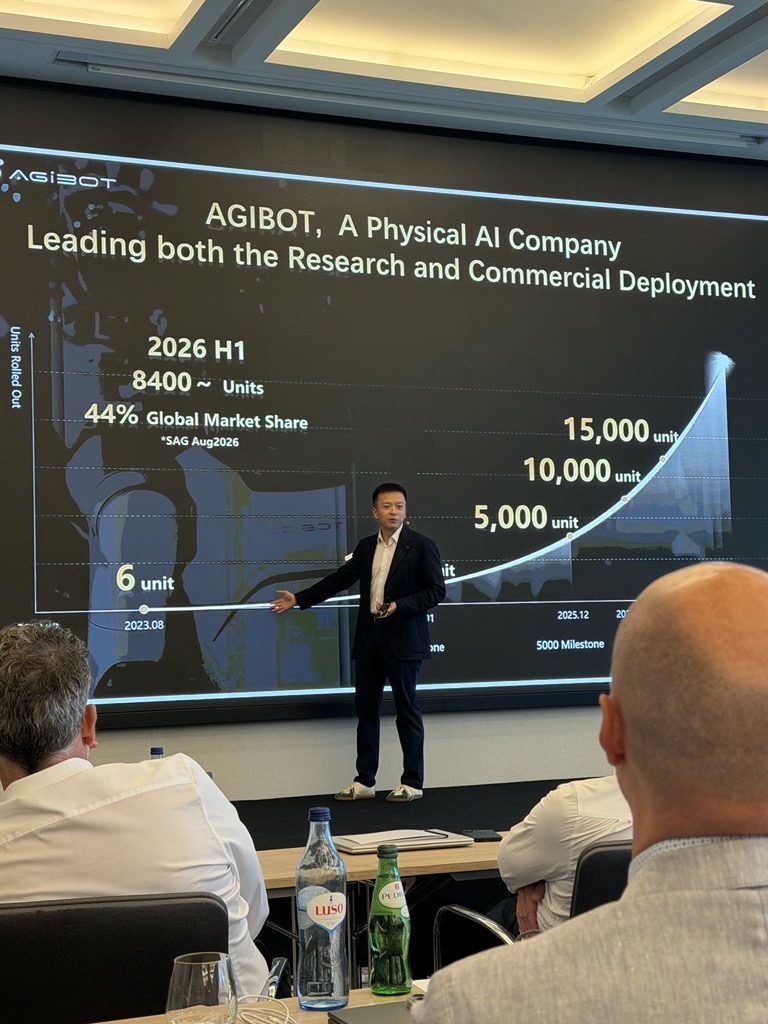 InterrollGroup's tweet photo. Shaping our 2027 roadmap at the Interroll Global Summer Summit in Lisbon! 🇵🇹🚀

Leadership aligned on strategic initiatives, execution plans, and customer-driven growth. Plus, an insightful session with Yang Wang (AGIBOT) on speed and embodied AI in robotics 🤖. https://t.co/C1PWpwsUQM