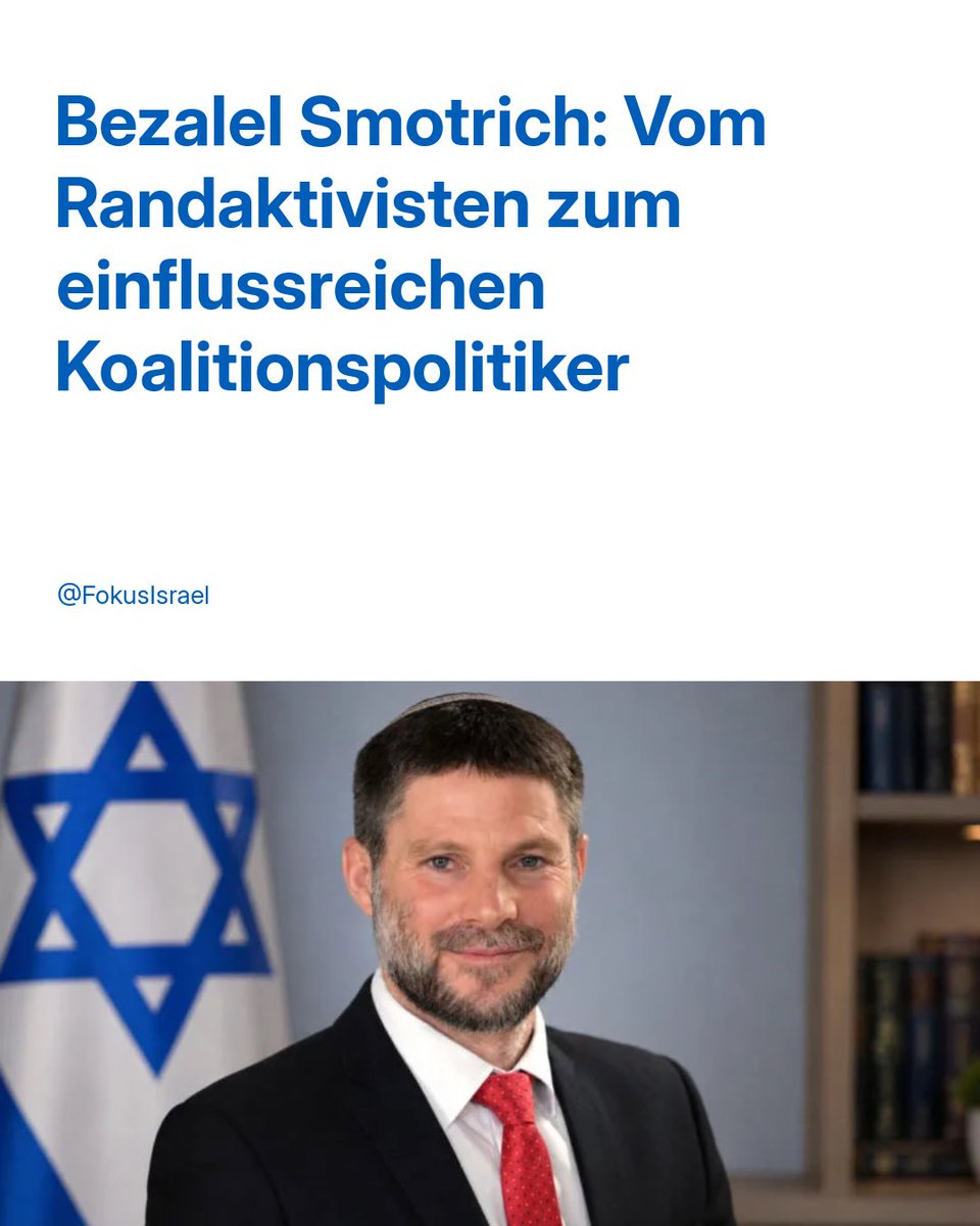 FokusIsrael's tweet photo. Wie gewann Smotrich trotz seiner kleinen Partei so viel Einfluss in Netanjahus Regierung? Warum wächst nun der Druck für ein neues Bündnis mit Ben-Gvir, obwohl dieser sich dagegen wehrt?

Die Hintergründe erfährst du im ganzen Artikel auf https://t.co/0ho5cA6tI1:
https://t.co/jIYFJkv1Ik

Bleib mit uns dran: Abonniere unseren wöchentlichen Newsletter für Nachrichten und Einordnung aus Israel.
https://t.co/SO3Azr5Jf3