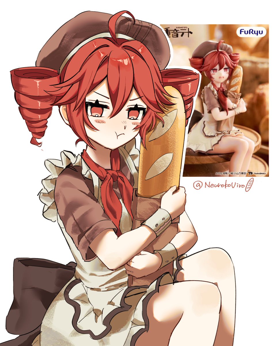 NeurokoUiro's tweet photo. フリュープライズのテトさんのイラスト衝動描き
パン屋だけど一本もパンくれなそうで可愛いね
#重音テト　#kasaneteto https://t.co/15h1eW3Cay