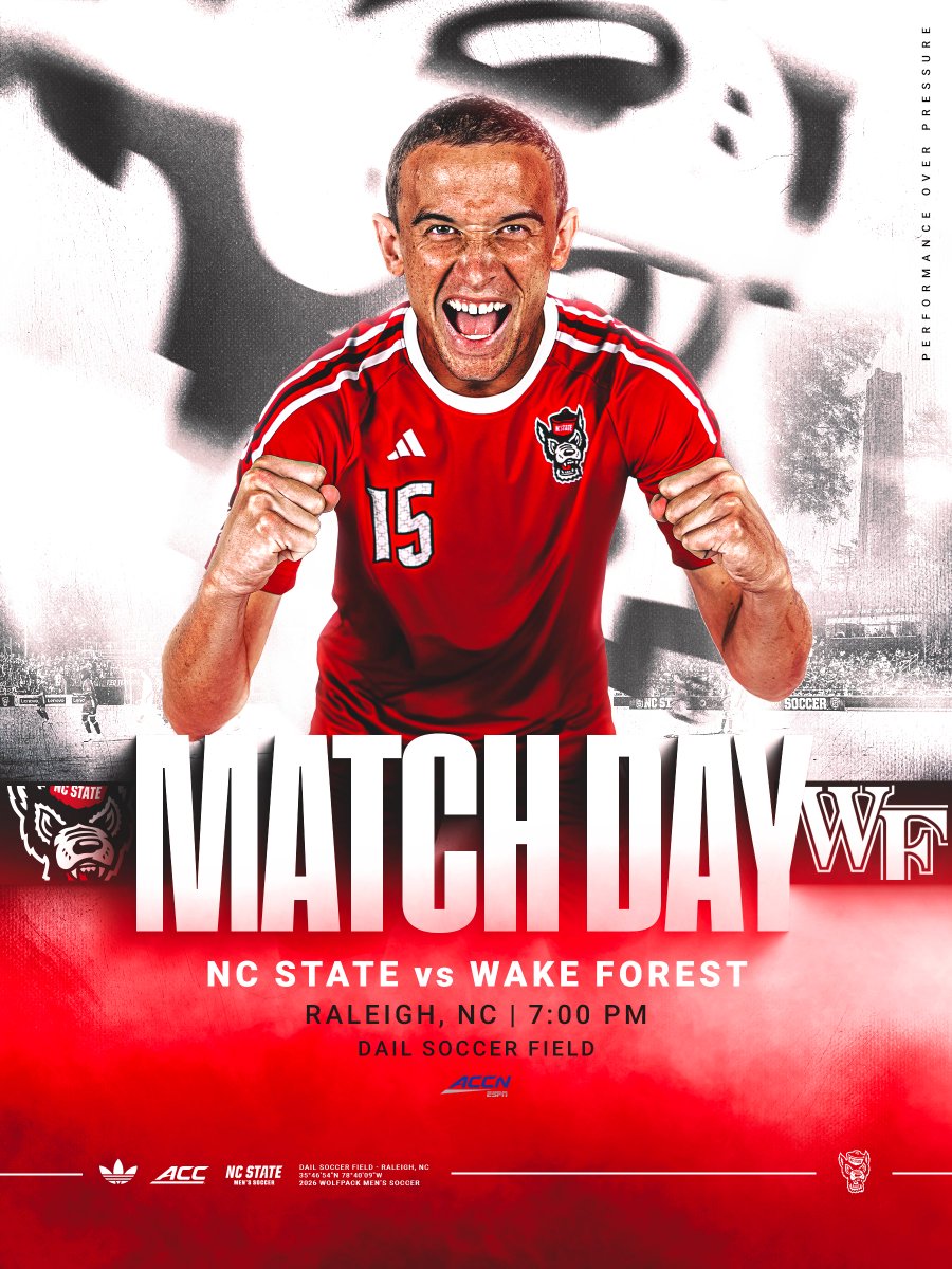 PackMensSoccer's tweet photo. MATCH DAY
๐ Wake Forest
โฐ 7 PM
๐Raleigh, NC
๐บ ACC Network
๐https://t.co/k0aBfBB1wG
#PerformanceOverPressure https://t.co/D4RC6Fauou