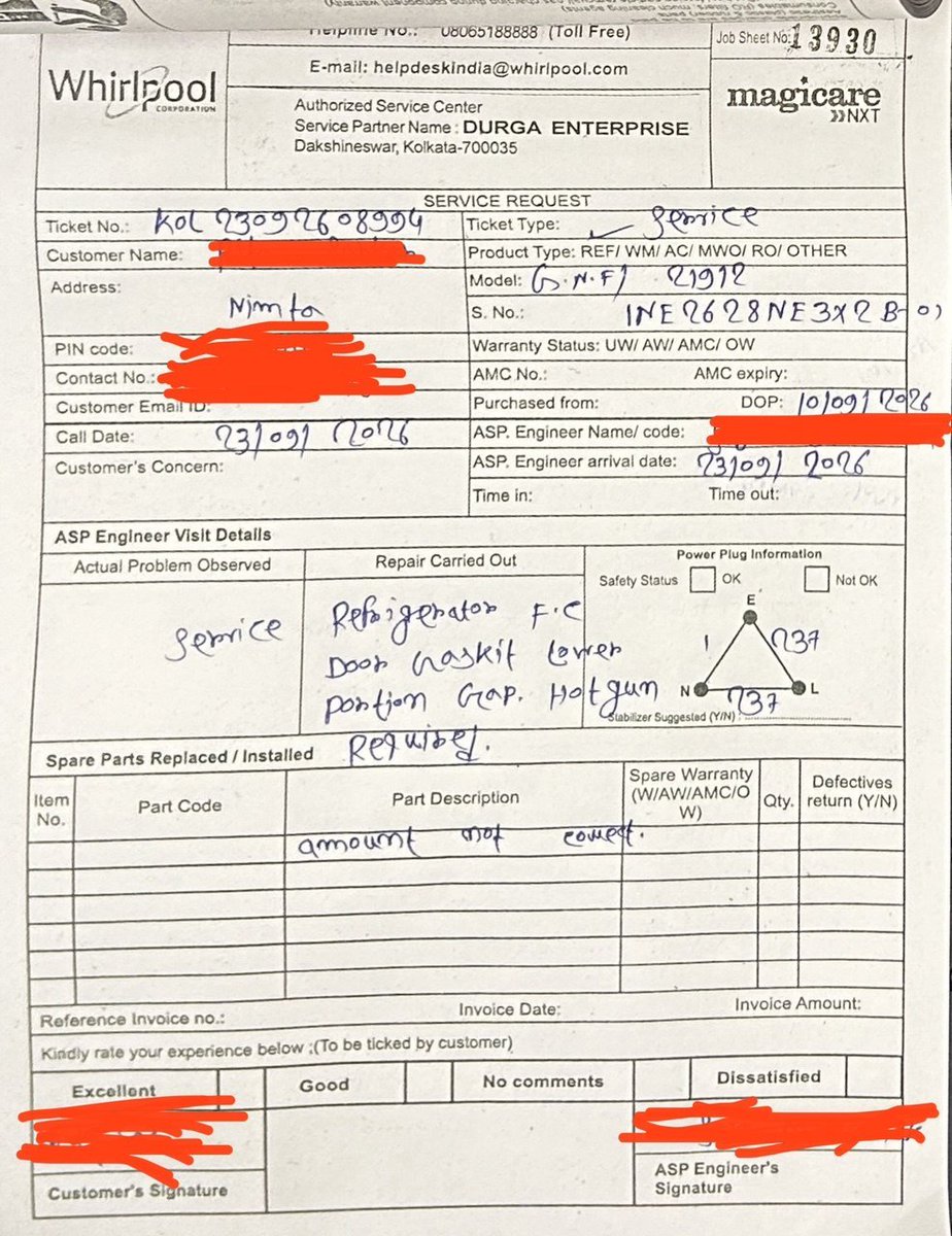 IsTangential's tweet photo. @whirlpool_india @WhirlpoolCorp @Flipkart @flipkartsupport - refrigerator purchased just 10 days back and found defective; multiple calls n technician visits n waste of time but no resolution; who would keep a refrigerator that needs hot gun repair! https://t.co/1BlGz3GNNf