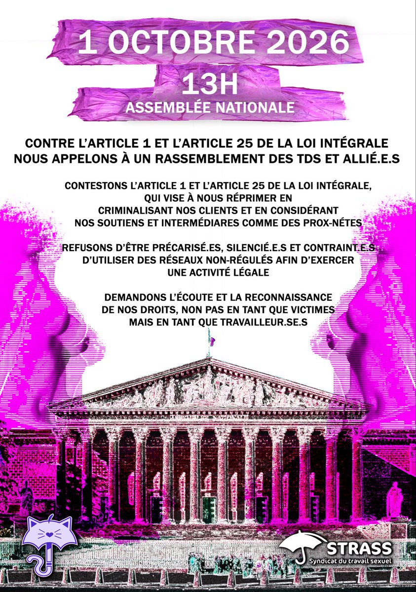 Mads_Rousset's tweet photo. N’oubliez pas ! On se rassemble à Paris le 1er Octobre contre la loi intégrale avec le @STRASS_Syndicat et le @CollectifCATTS. 

TDS et allié•e•s bienvenu•e•s. 🐱 https://t.co/O2gTkqbKam