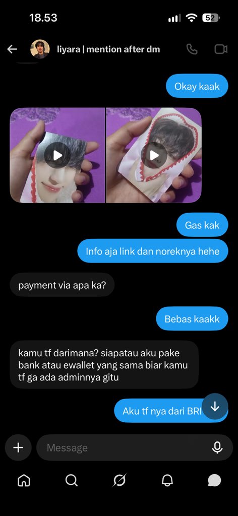 jnjmcute's tweet photo. Aku mau spill scammer

Haris selasa kmrn aku beli pc Jaemin pink christmas di @.yuarralie, aku mintakan bukti vidcon pc nya dan karena videonya sangat meyakinkan, akhirnya aku take dengan full pay dan split pay untuk packingnya

Dia kirim link co ke aku, masih gaada yang aneh… https://t.co/QAtdyKg301