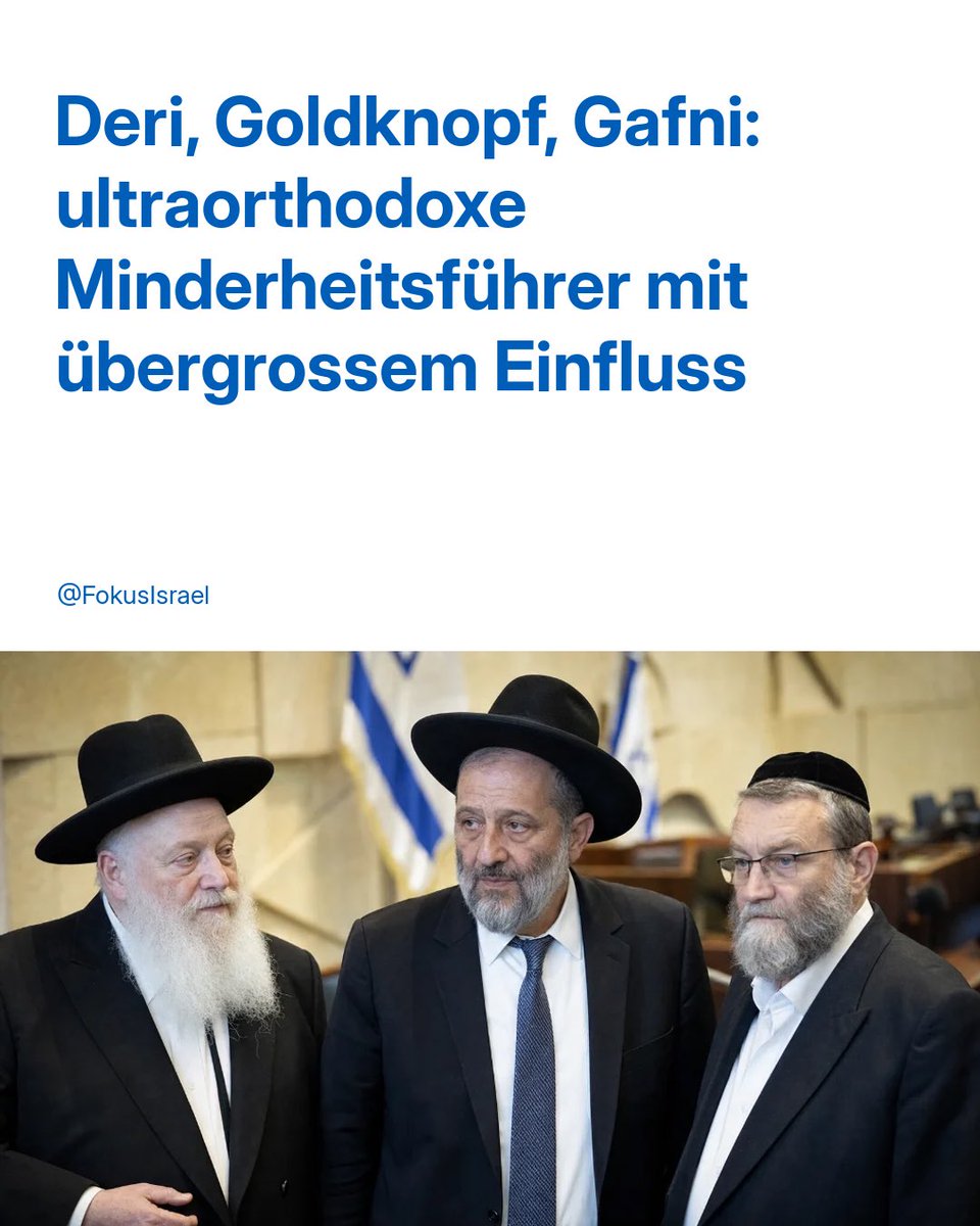 FokusIsrael's tweet photo. Wie können Deri, Goldknopf und Gafni trotz ihrer kleinen Wählerbasis mitentscheiden, wer Israels nächste Regierung führt? Warum könnte Shas der Opposition zur Mehrheit verhelfen, obwohl Deri Netanjahu weiterhin unterstützt?

Die Hintergründe erfährst du im ganzen Artikel auf https://t.co/0ho5cA6tI1:
https://t.co/WaBIoTsymp

Bleib mit uns dran: Abonniere unseren wöchentlichen Newsletter für Nachrichten und Einordnung aus Israel.
https://t.co/SO3Azr5Jf3