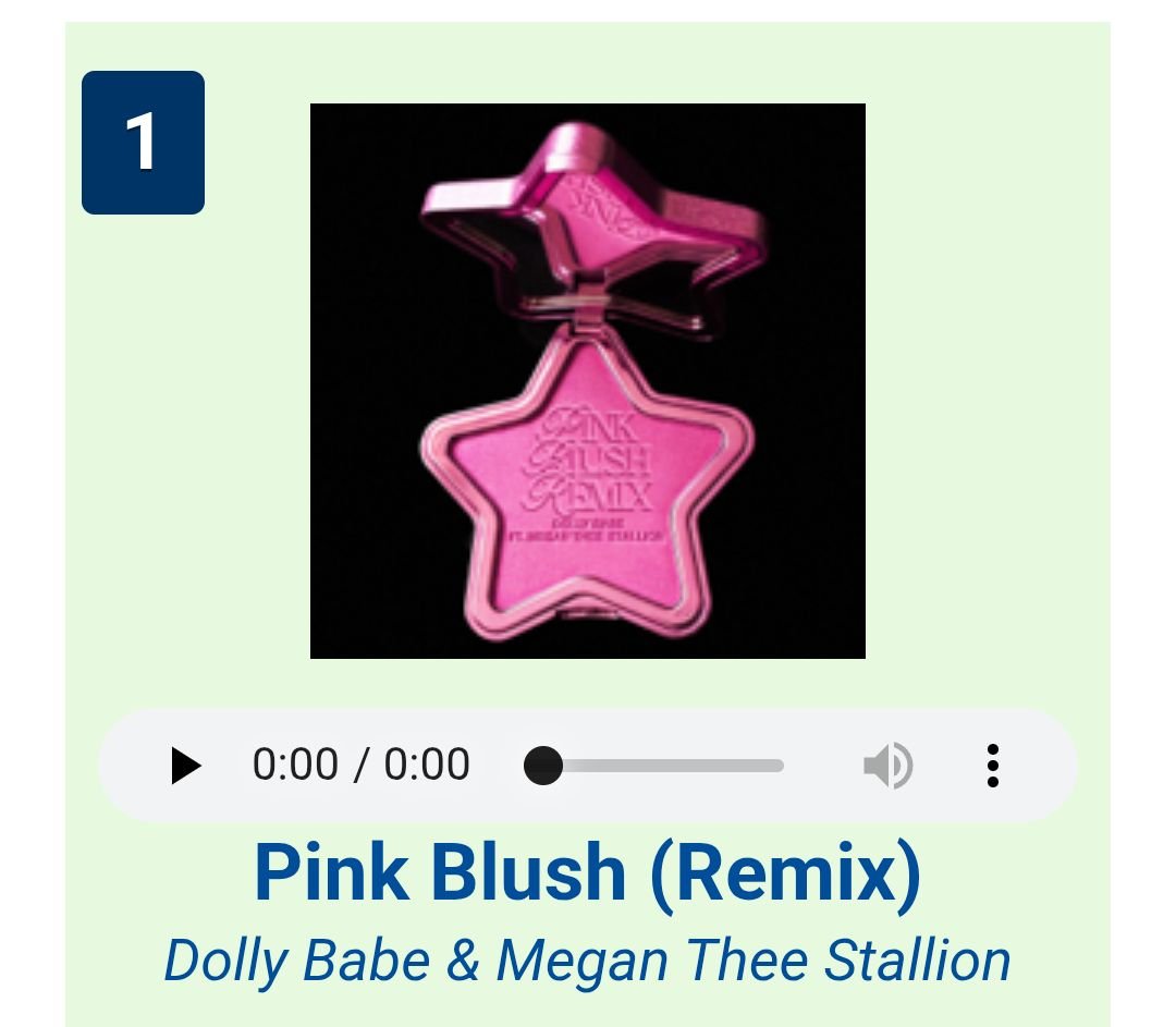 Standing4Megan's tweet photo. #1 RECORD🩷🩷 @rockstar_slut @theestallion #PinkBlushRemix 
#TexasGirls 

Pink Blush Remix is #1 on Itunes Top New Rap Songs. #9 Top 100 Hip Hop/Rap Songs overall https://t.co/Gngzw2jjzZ