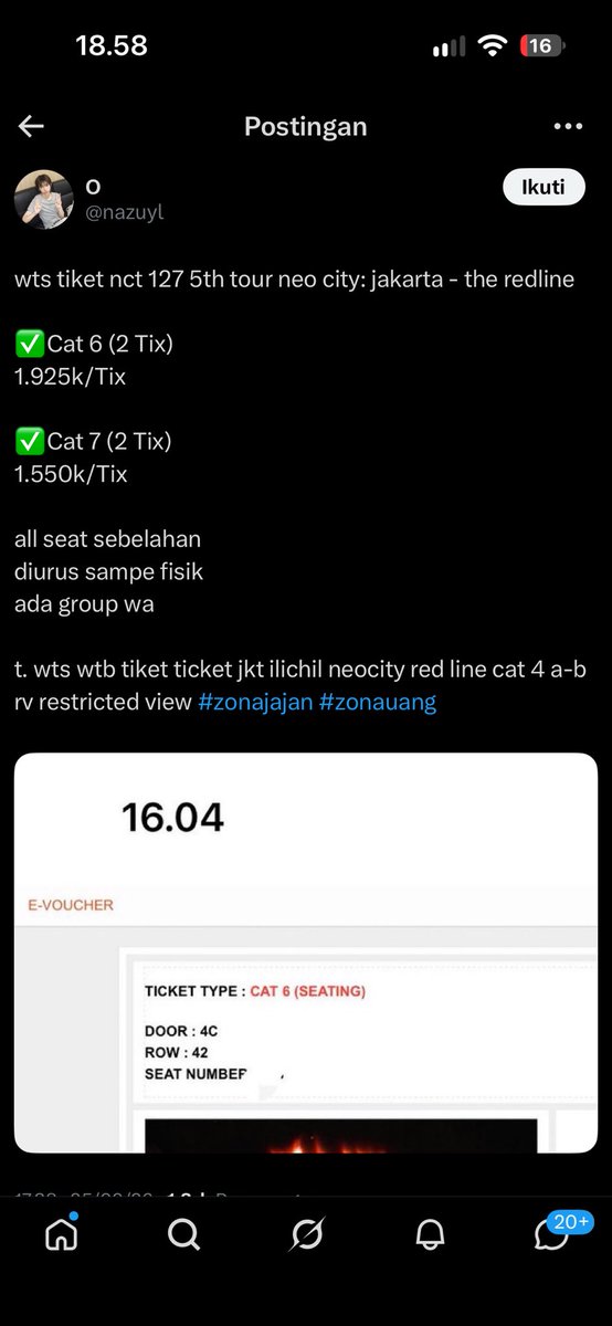 hi_hny's tweet photo. mau reminder sekali lagi. akun ini @nazuyl adalah akun scammer ya, kemarin dia pake proof eticket aku untuk dia wts. pleaseeeee be aware guysss!!! https://t.co/0TgSyh4I7y